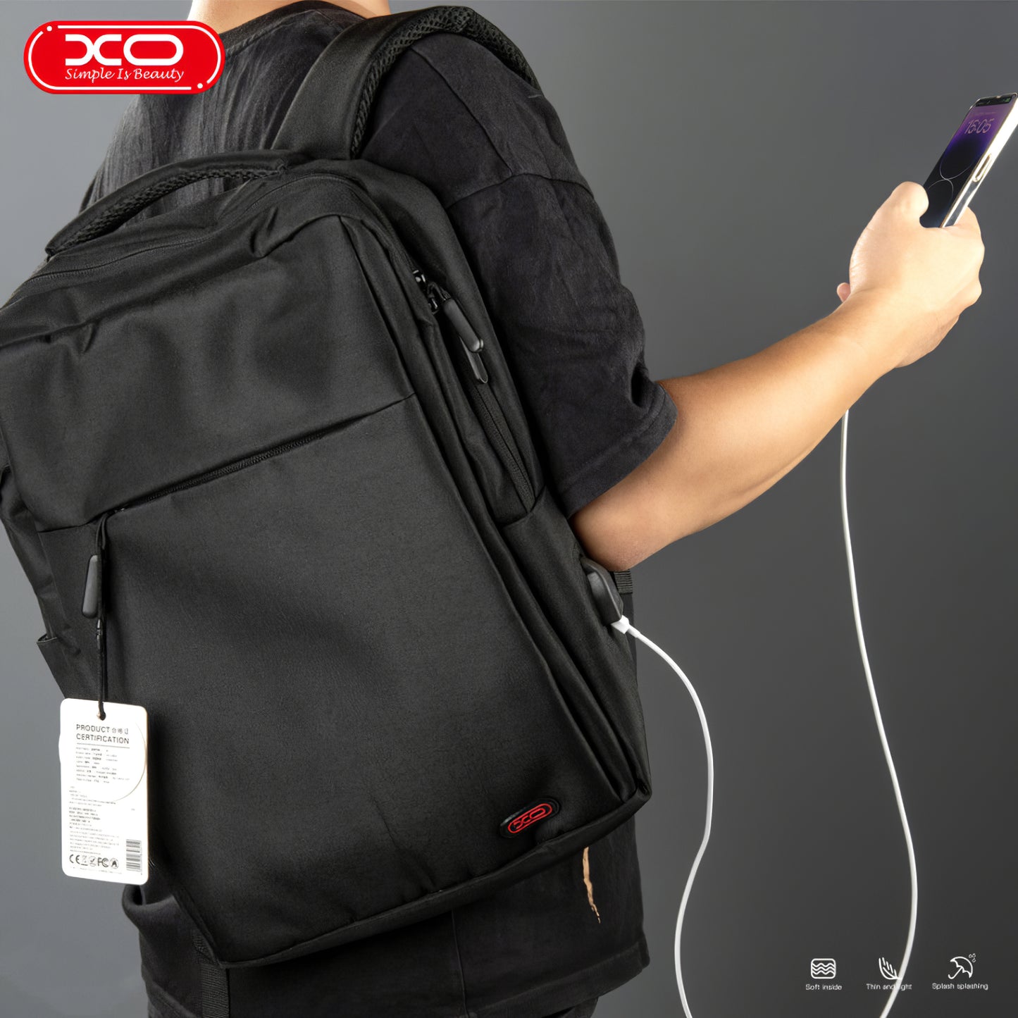 XO Design CB02 Rucksack für 15,6-Zoll-Laptop, Schwarz