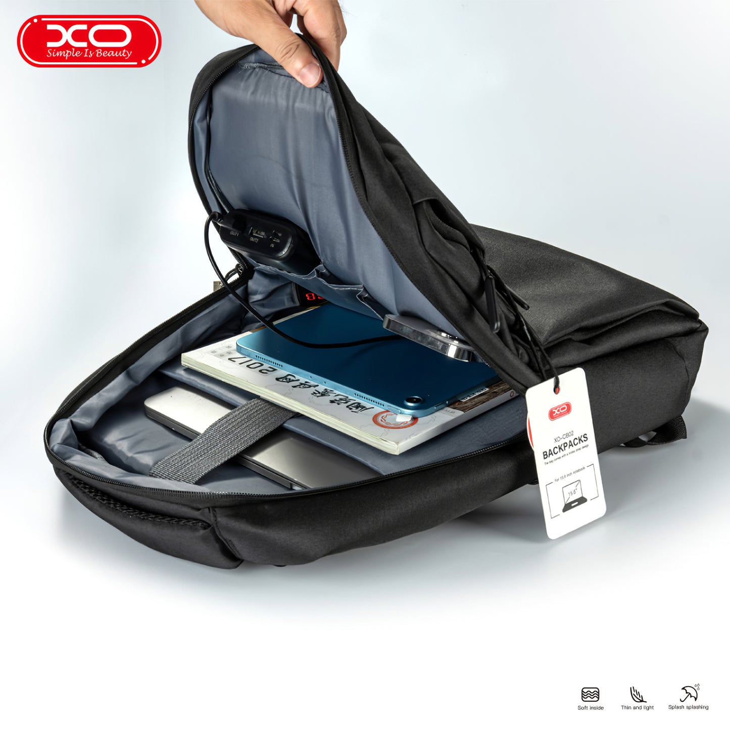 XO Design CB02 Rucksack für 15,6-Zoll-Laptop, Schwarz