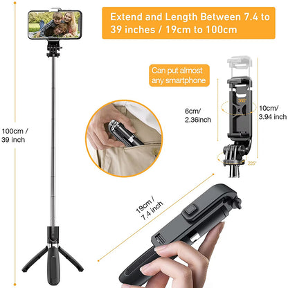 Selfie Stick Bluetooth Techsuit L02, Universal, Schwarz