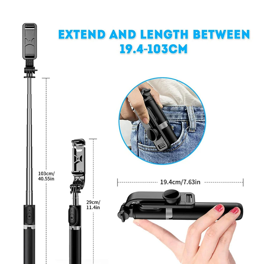 Selfie Stick Bluetooth Techsuit Q02, Universal, Schwarz