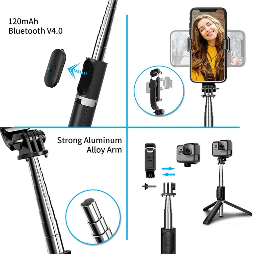 Selfie Stick Bluetooth Techsuit Q02, Universal, Schwarz