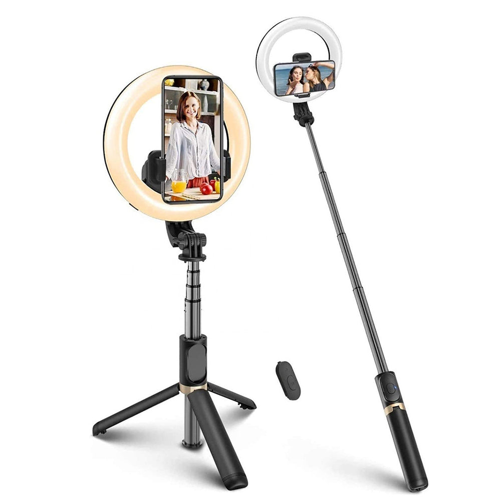 Selfie Stick Bluetooth Techsuit Q07 Ring Light, Universal, Schwarz