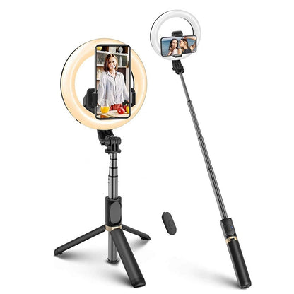 Selfie Stick Bluetooth Techsuit Q07 Ring Light, Universal, Schwarz