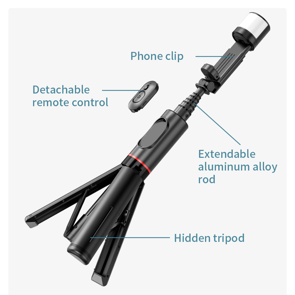 Selfie Stick Bluetooth Techsuit Q12S, Universal, Schwarz