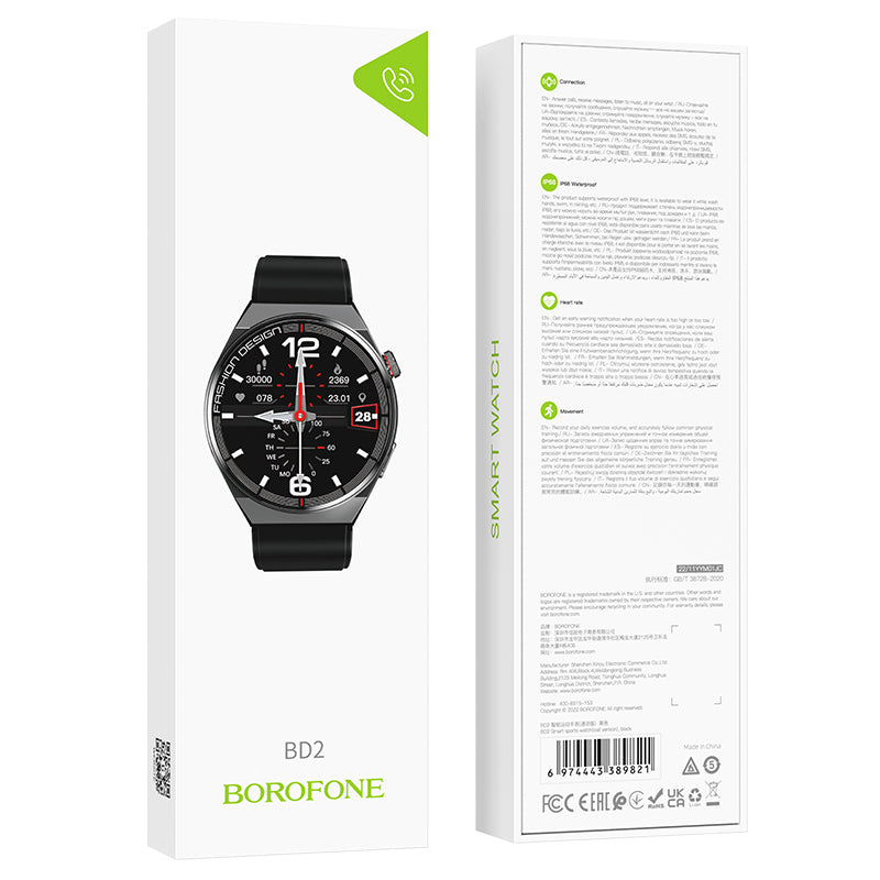 Borofone BD2 Smartwatch, Schwarz