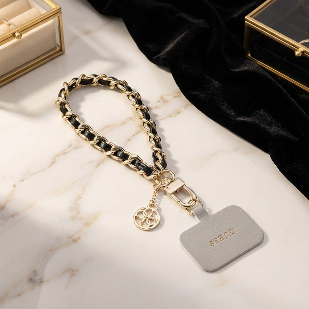 Guess Saffiano 4G Charm Telefonkordel, Schwarz