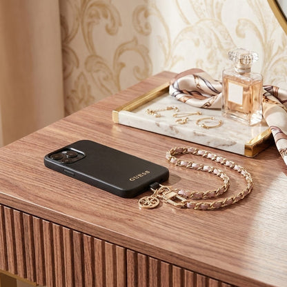 Guess Saffiano 4G Charm Telefonkordel, Schwarz