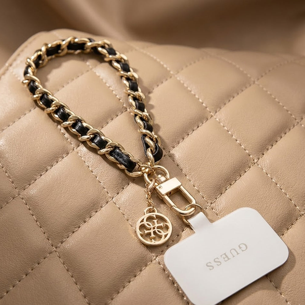 Guess Saffiano 4G Charm Telefonkordel, Schwarz