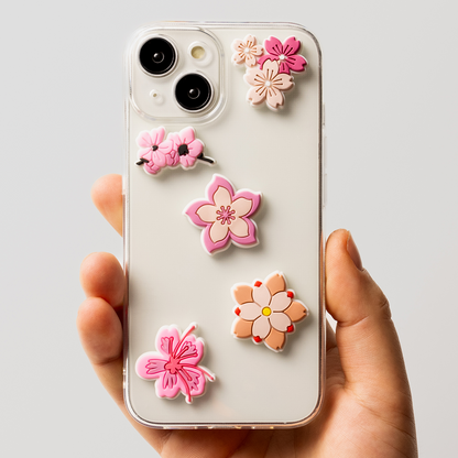 3D OEM Pink Blossom Aufkleber für Telefon-/Tablet-Hülle, 5 Stück Set, Mehrfarbig