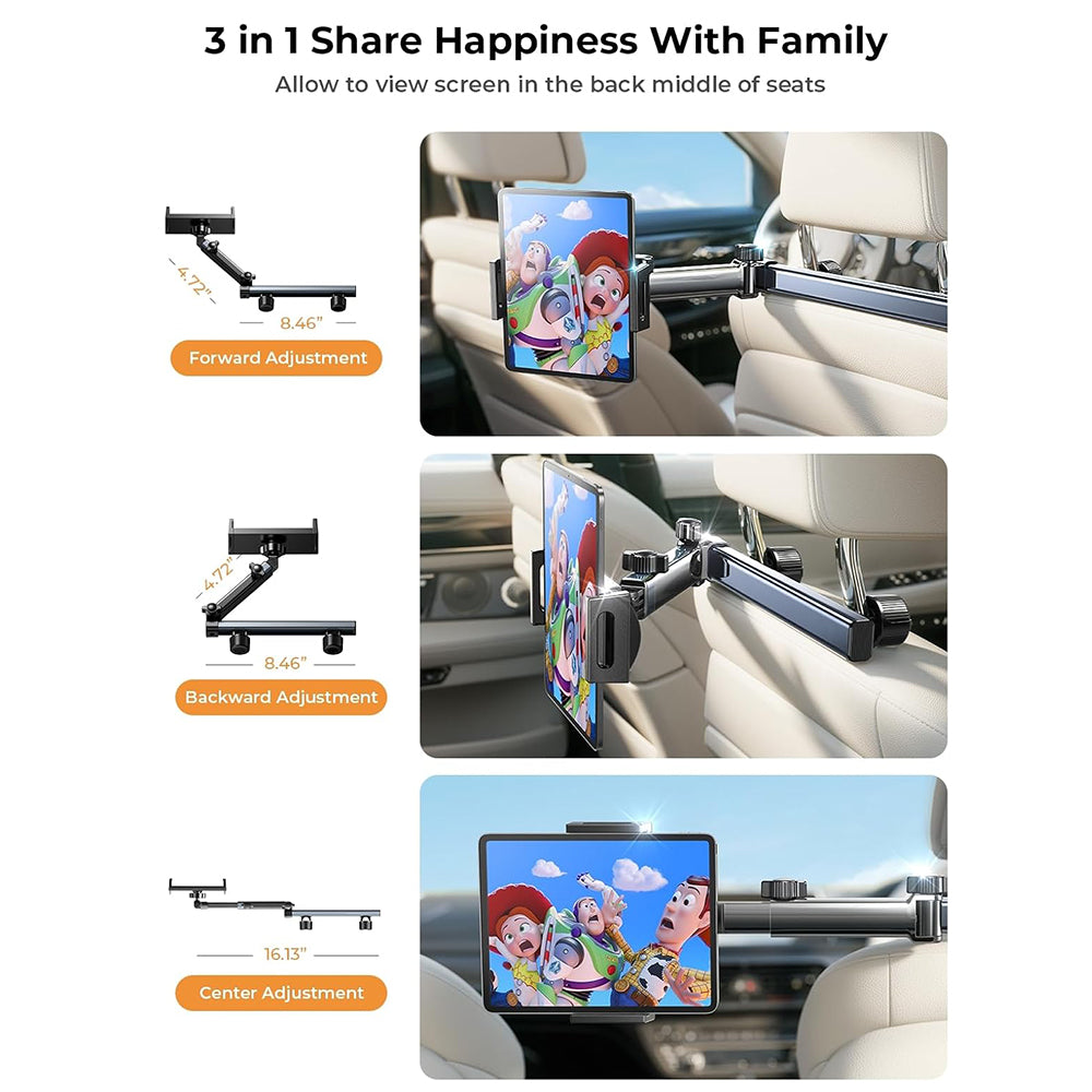 Lisen Headrest Car Holder for Phone / Tablet, 4.7inch - 12.9inch, Black YL0423090004