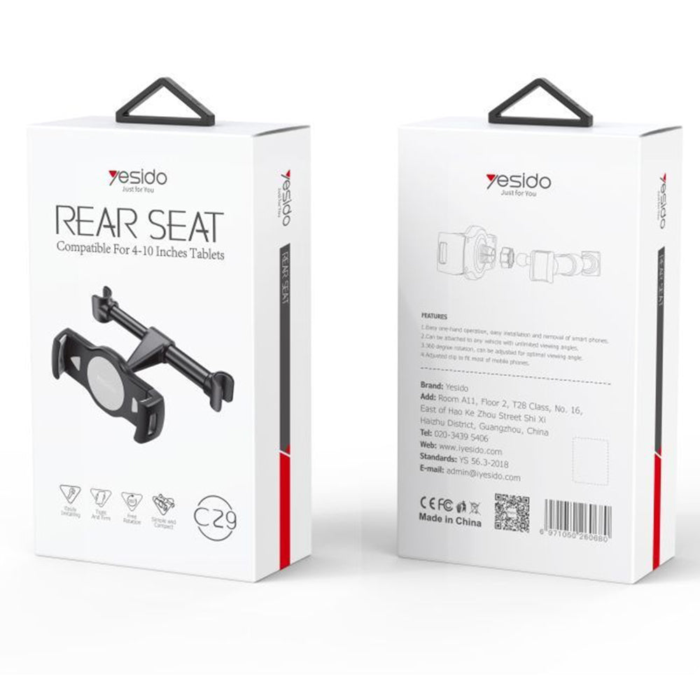 Auto-Kopfstützenhalter Yesido C29, 4 Zoll - 10 Zoll, Schwarz