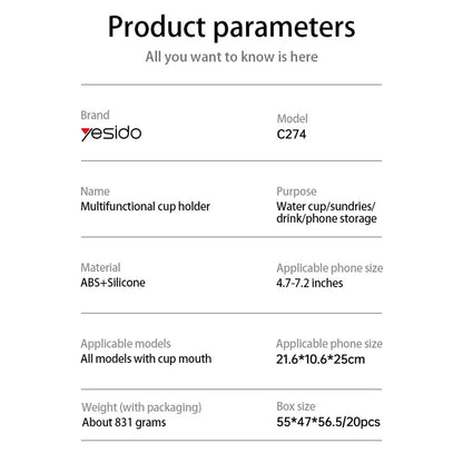Autohalterung Yesido C274, 4,7 Zoll - 7,2 Zoll, Schwarz