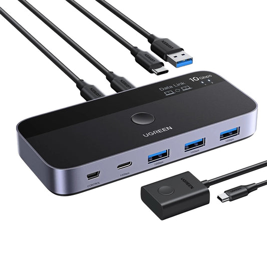 USB-Switch UGREEN CM691 (45784), 3 x USB-A 3.2 - 1 x USB-C - 1 x miniUSB, Schwarz