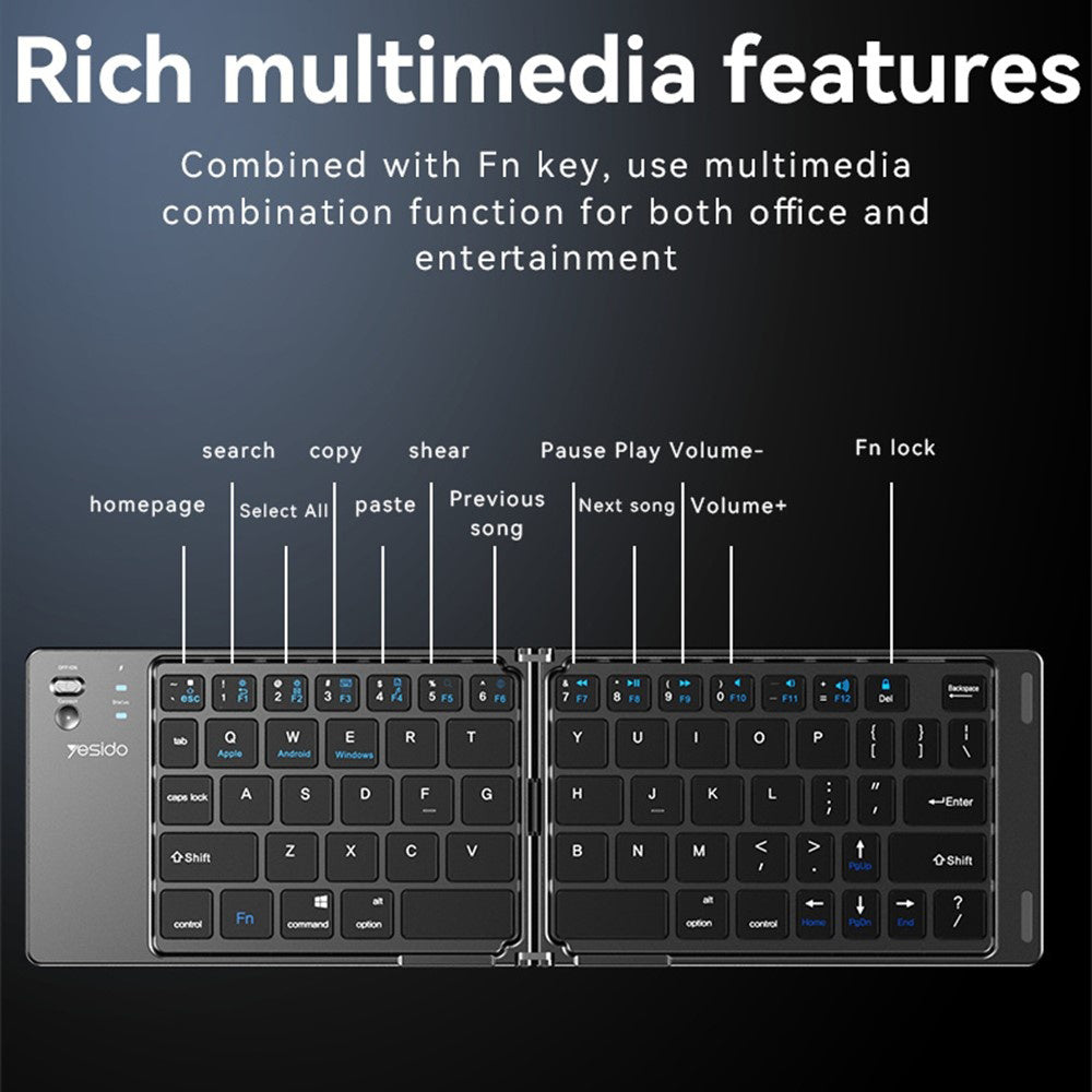 Faltbare Bluetooth-Tastatur Yesido KB27, Schwarz
