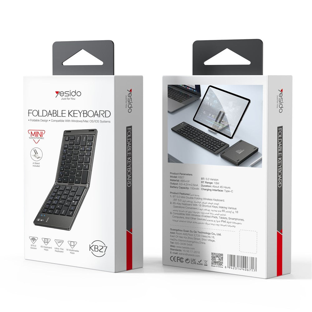 Faltbare Bluetooth-Tastatur Yesido KB27, Schwarz