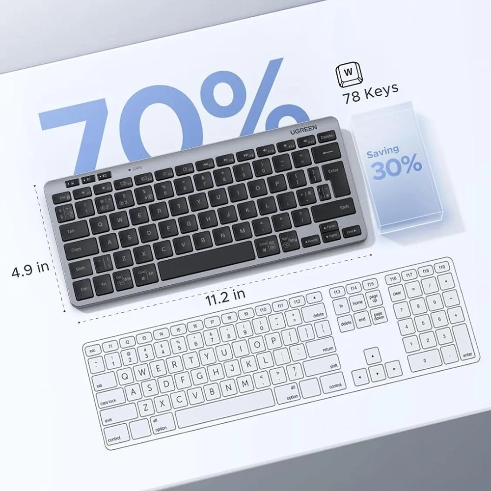 UGREEN 75049 Kabellose Tastatur, BT / Wi-Fi, Schwarz