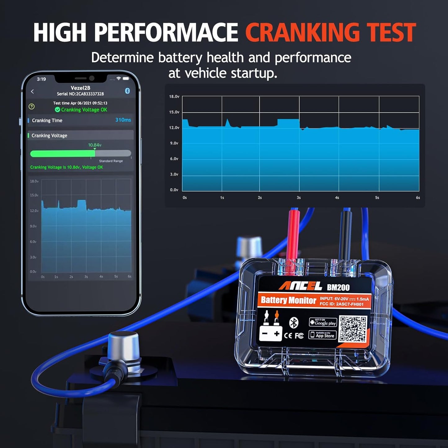 Bluetooth-Tester zur Überwachung der Autobatterie Ancel BM200